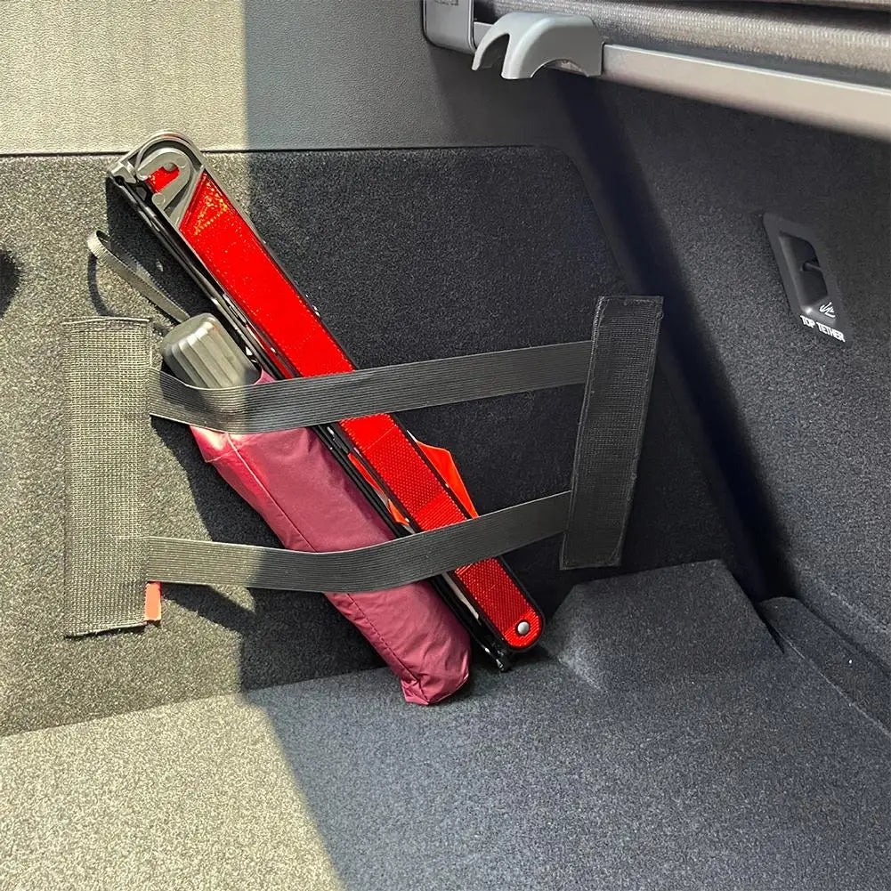 Car Trunk Organizer with Hook & Loop Tape, Non-Slip Storage Box & Universal Fixing Belt for Plush Car Interiors, Prevents Spills