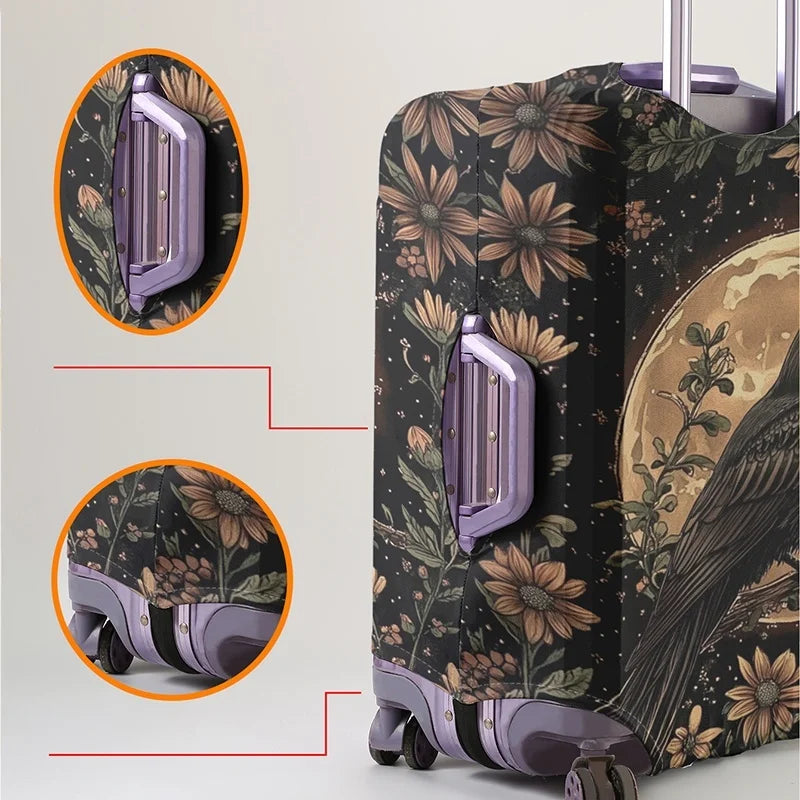 Moonnight Crow Flower Pattern Luggage Protective Cover, suitable for 18-32 inch luggage covers, luggage handle gloves, travel ac