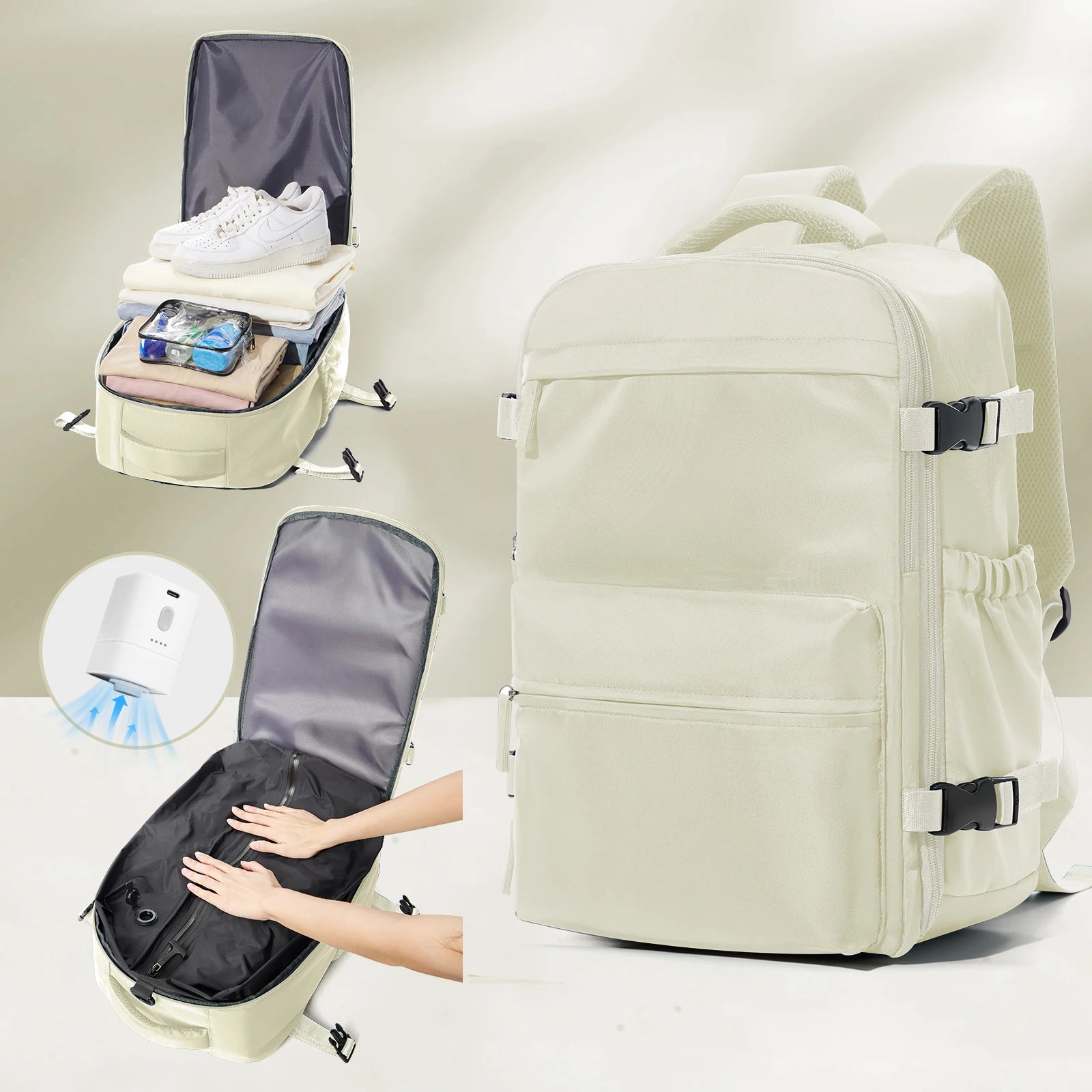 Vacuum Backpack Travel Bag for Men Large Capacity Backpack Business Laptop Backpack Women Men Expandable Backpack School Bag