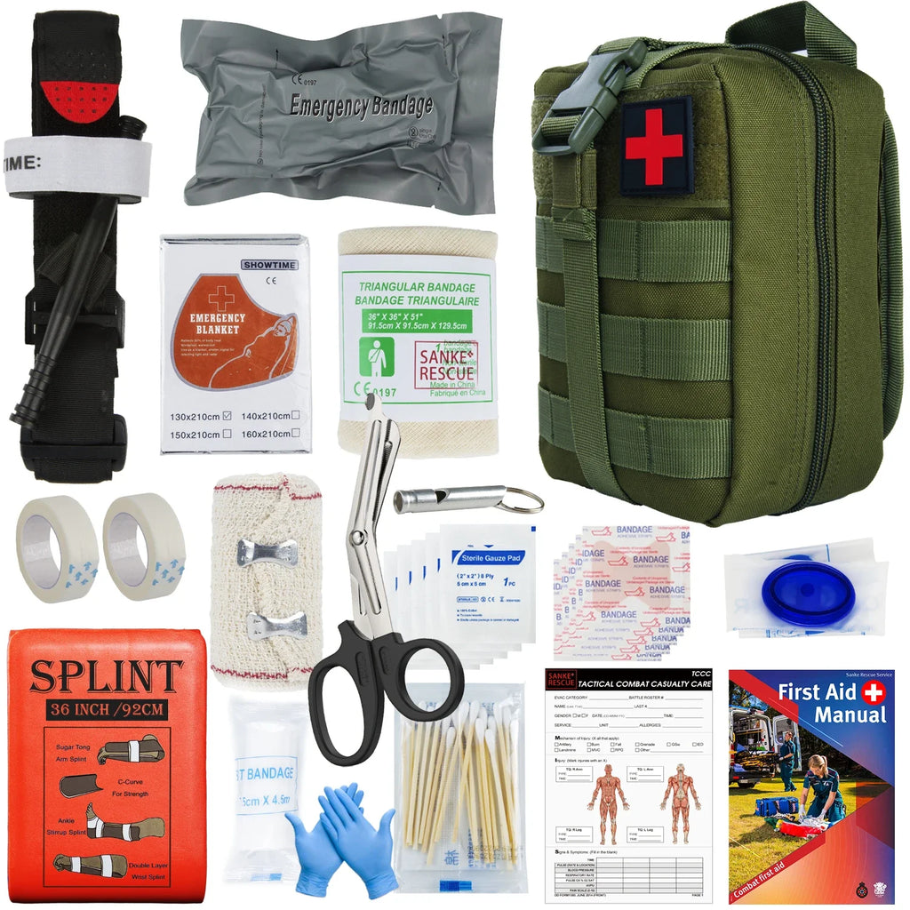 First Aid Survival Kit Tactical IFAK Pouch Supplied full set Molle Camping Kit with 18 EMT Tourniquet Items Emergency Outdoors