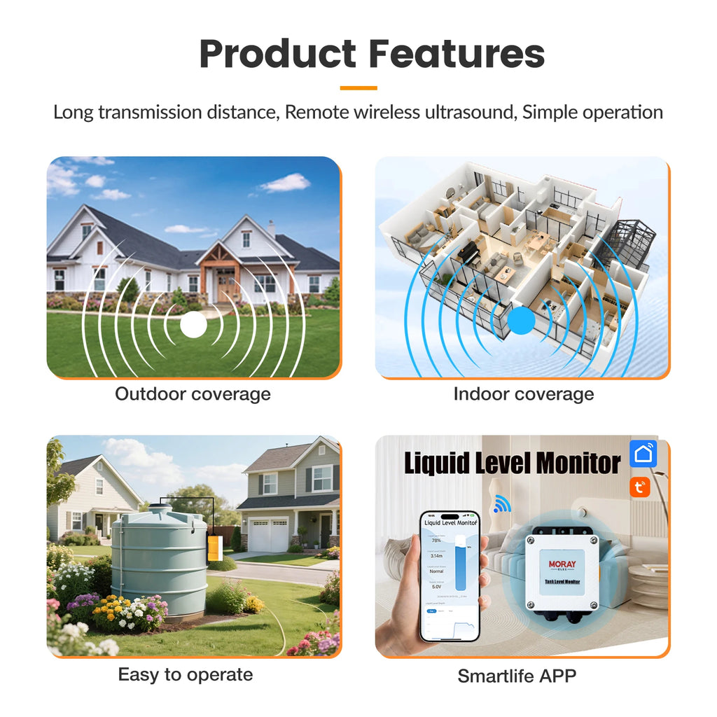 ME202W 5m Intelligent Water Tank Level Sensor Meter Tuya Intelligent Remote WiFi High Accuracy Oil Diesel Water Level Meter