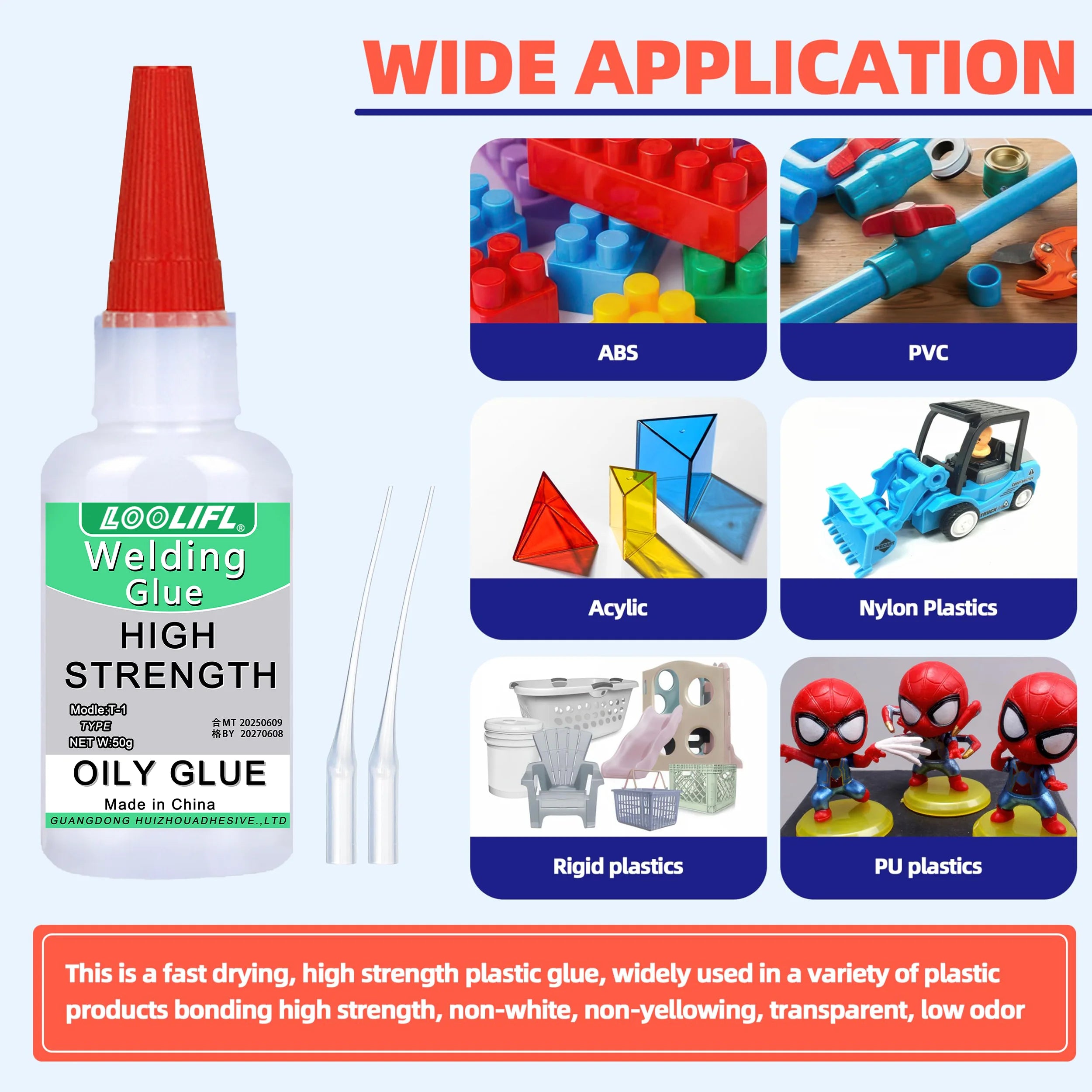 Super Strong Adhesive, Cyanoacrylate, Quick Drying Adhesive, Suitable for Toys, Plastics, PVP Pipes, Acrylic Sheets, Transparent