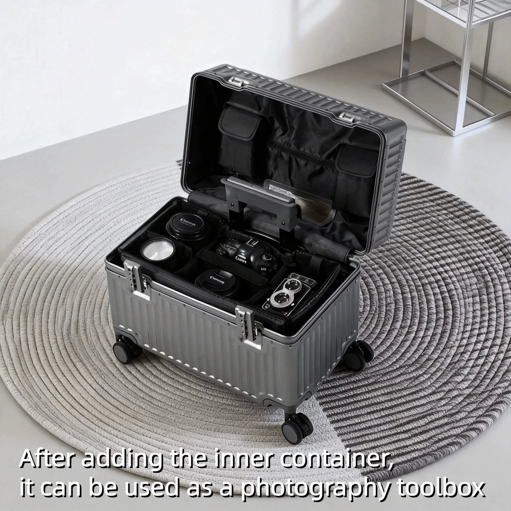 Top Opening Rolling Luggage 18/20 Boarding Carry-on Travel Photographer Suitcase PC Material with Aluminum Alloy Frame TSA Lock