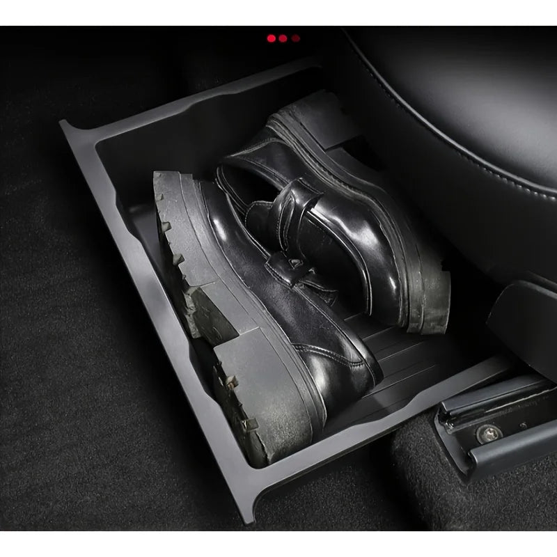 Durable ABS under seat storage organizer! Heavy duty car seat storage box with adjustable compartments and hidden trays