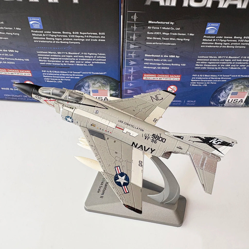 1/144 Scale US F-4 Phantom II Carrier-Based Fighter Jet F4 Silver Diecast Finished Military Plane Model Collection Ornament Gift