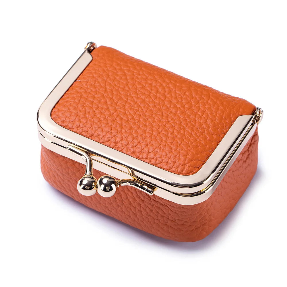 Mini Leather Coin Purse – with Gold Clasp, Small Jewelry and Earphone Pouch for Women, Cute Colorful Wallet for Daily Use