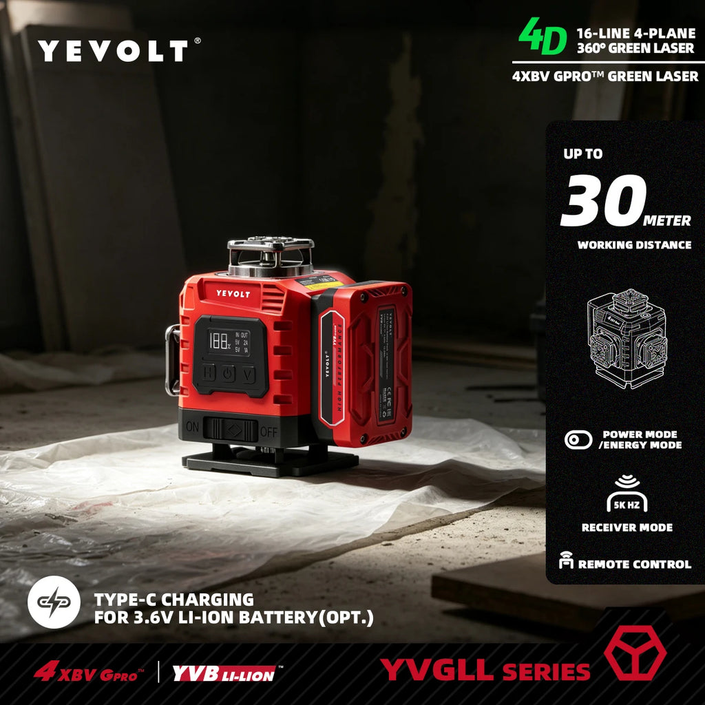 YEVOLT Laser Level 360 Self Leveling with Tripod 4D Lazer Level 4x360° Cross Line Laser for Construction Project Renovation Tool