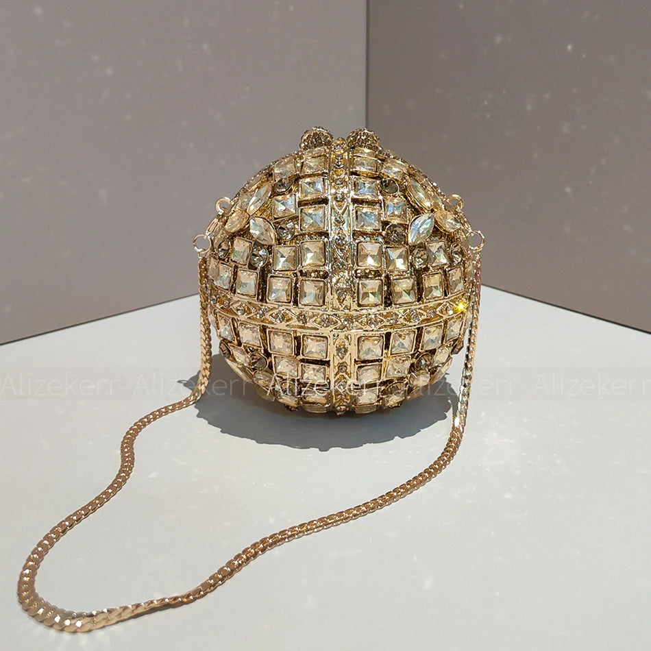 Alizekerr Ball Shaped Crystal Evening Bags Women New Boutique Bling Rhinestone Metallic Clutch Purses And Handbags Wedding Party