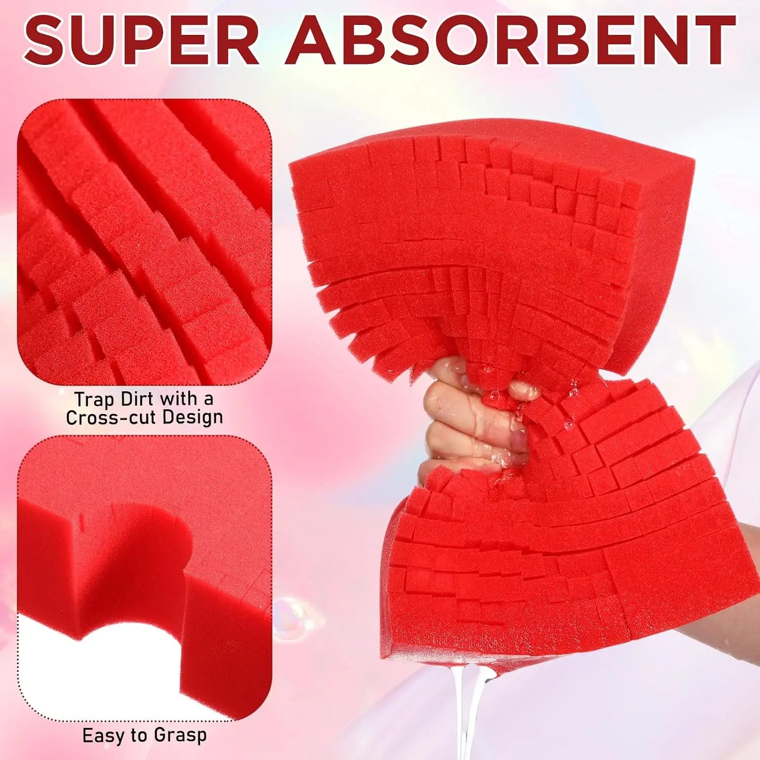 Car Wash Sponge,  Scratch-Free Car Cleaning Sponge, Durable Cross Cut Grid Sponge for Auto Multi Use Cleaning Washing Surfaces