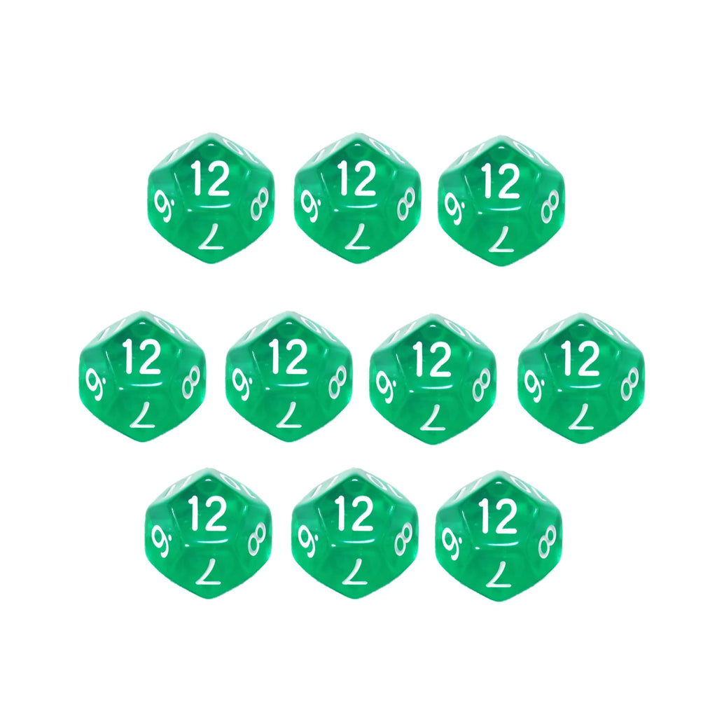 10Pcs 12 Sided Transparent Color Dice Set, Plastic D12 for Role Playing Board Games - Gaming Accessories