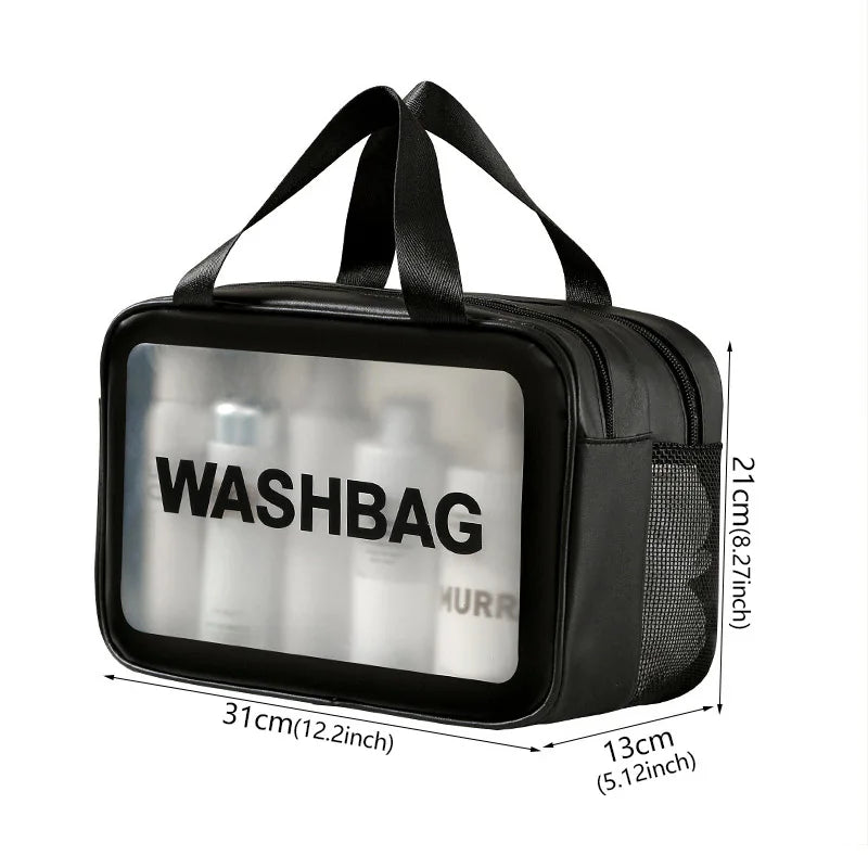 Wet-dry separation makeup bag portable toiletry bag travel essentials transparent frosted PU portable handheld bath storage bag