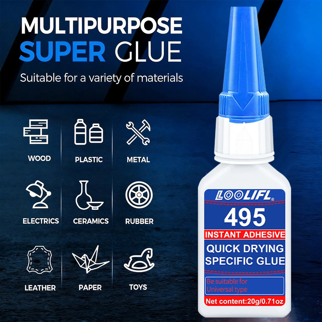 LOOLIFL 1-7pcs 495 Super Glue Cyanoacrylate Adhesive Instant Quick-drying Leather Rubber Wood Glass Strong Bond Liquid Glue Tool