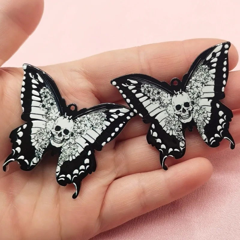 10pcs Butterfly Acrylic Pendant Halloween Skull DIY Jewelry Making Earrings Keychain Accessories