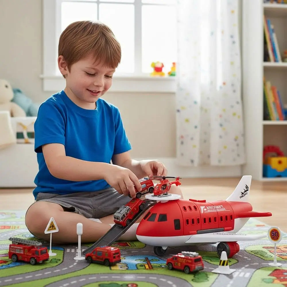 Red Blue Inertia Rail Airplane Toy Deformable Track Plastic Inertia Car Plane Model Road Sign Helicopter