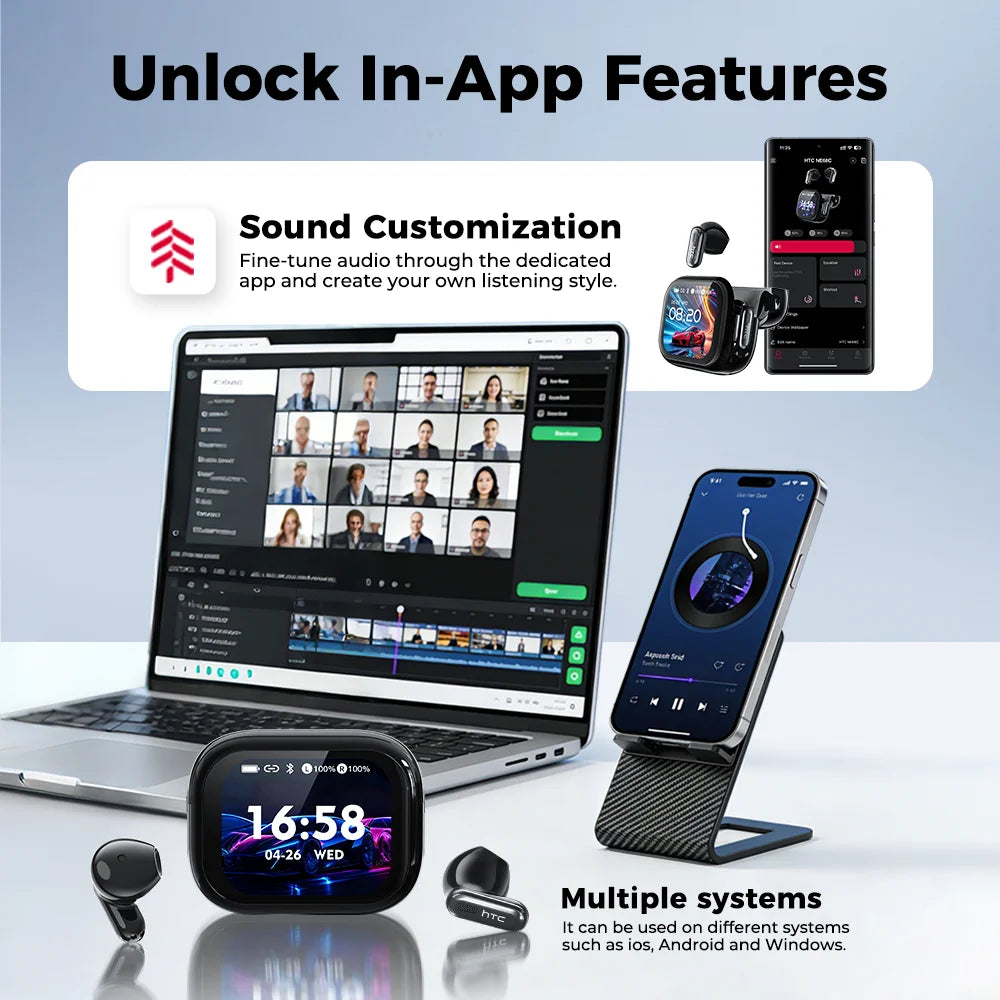 HTC NE68 AI Translator Wireless Bluetooth Earphones Touch Screen TWS  HiFi Sound Earbud Noise Reduction For IOS Android PC