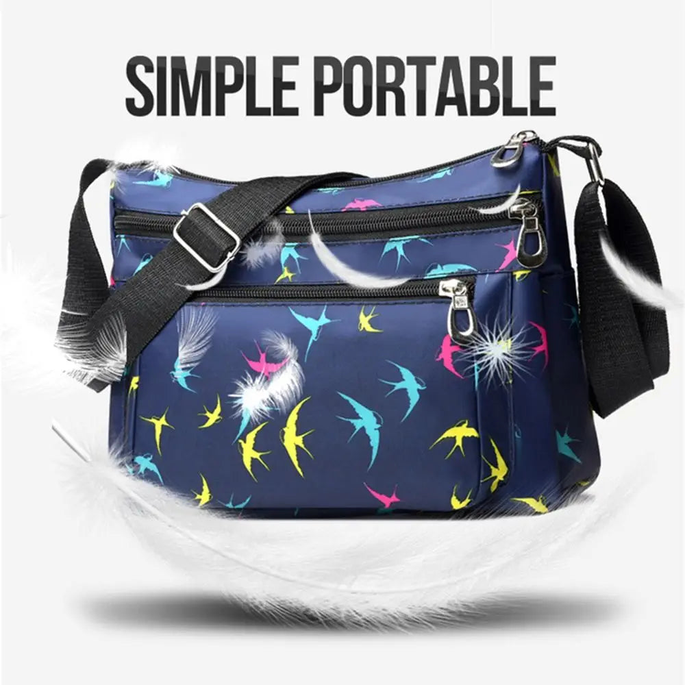 Fashion Nylon Women Shoulder Bag Floral Printed Large Capacity Messenger Bag Waterproof Multi-layer Pocket Handbag Mom