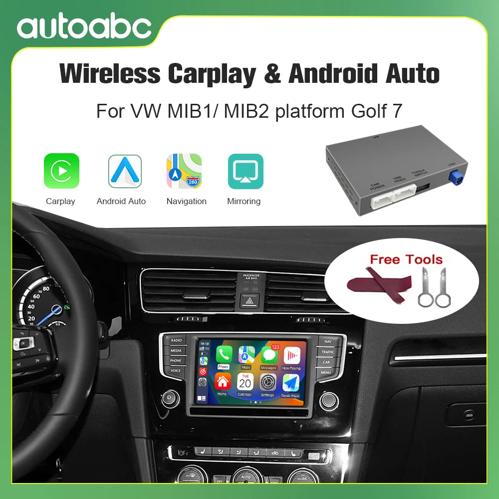 AUTOABC New Wireless Carplay Android Auto for VW MIB1 MIB2 Platform Golf MK7 GTD 2013-2019 with Mirror Link AirPlay Functions