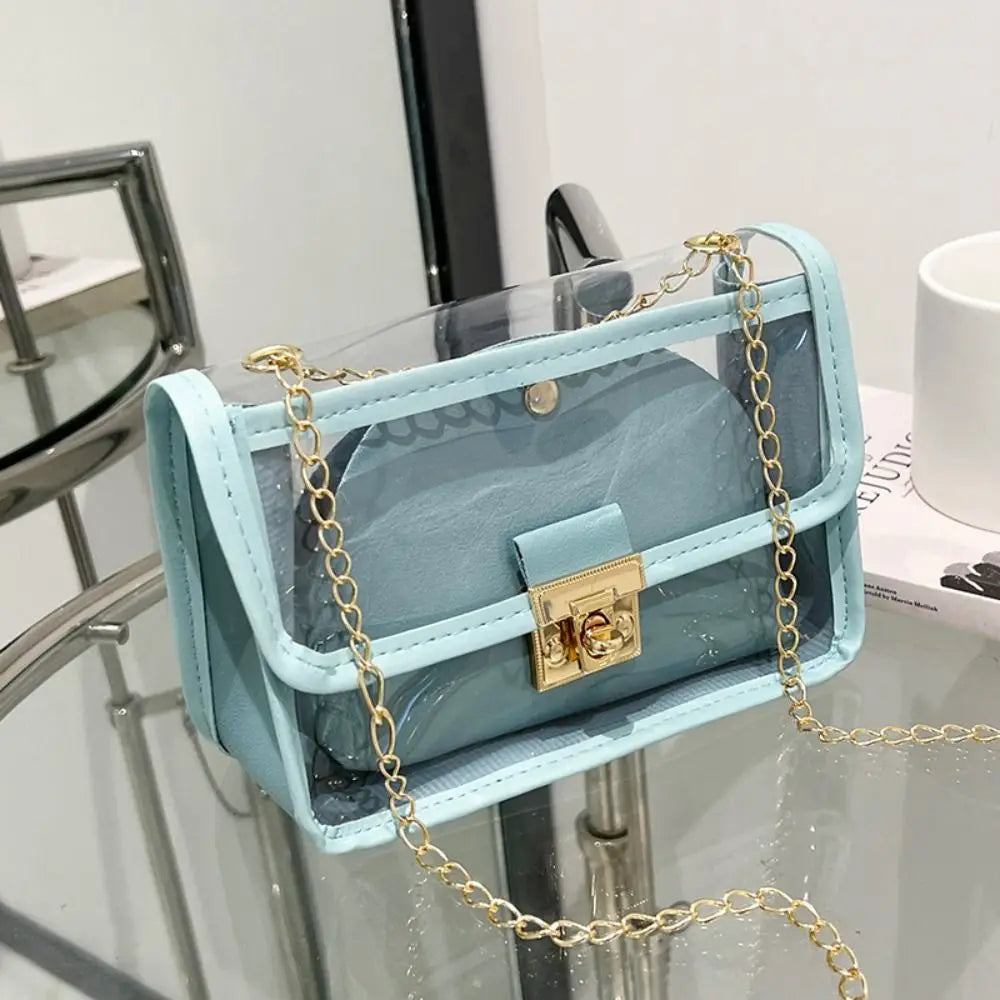 PVC Transparent Jelly Bag Small Square Bag Transparent Crossbody Bag for Women Candy Color Letter Fashion Shoulder Bag