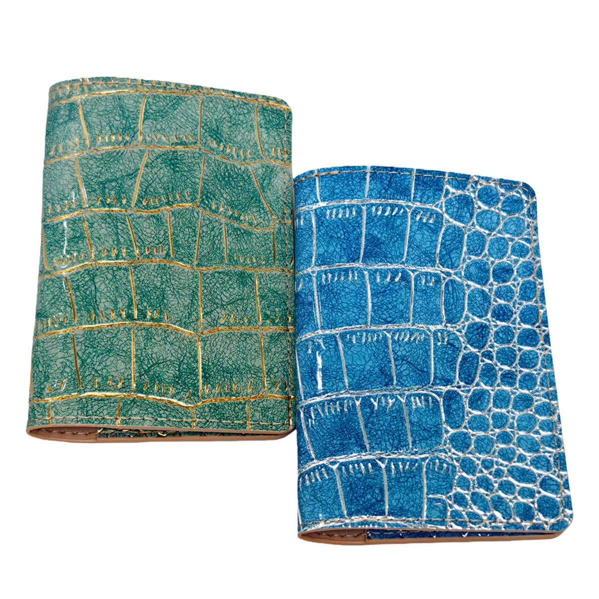 2PCS Crocodile Embossed Gold/Silver Color Border Passport Cove/Case/Holder/Wallet Card Holder Lightweight Travel Accessories