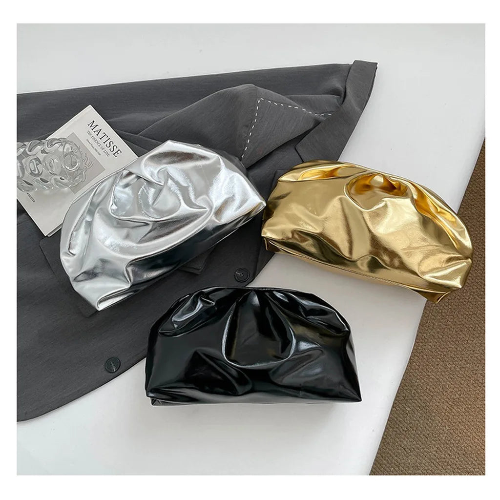 Women's Fashion Cloud Dumpling Bag PU Leather Ruched Handbag Minimalist Shoulder Crossbody Clutch Trendy Portable Underarm Bag
