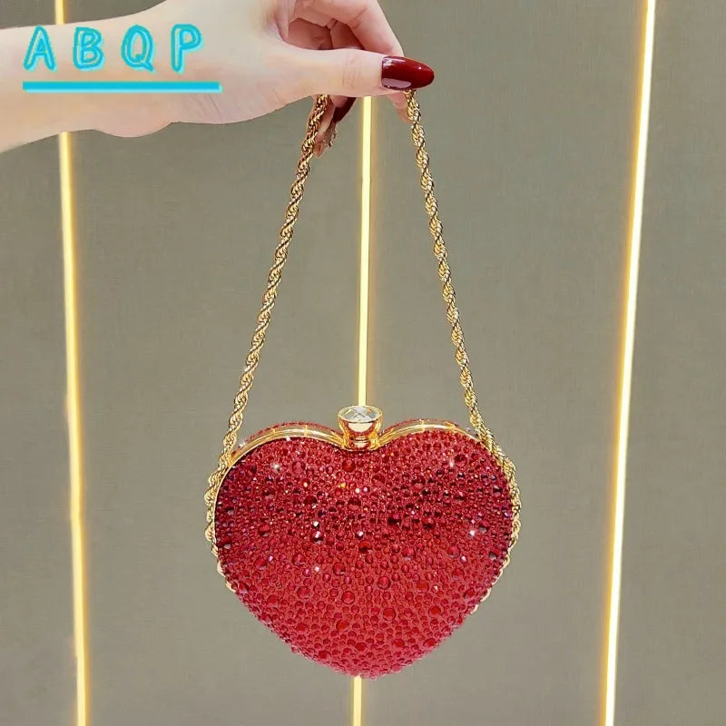 Dinner Handbag Luxury Brand Diamond-encrusted Dinner Party Women's Shoulder Bag Heart-shaped Fashion Shining Mini Women's Bag