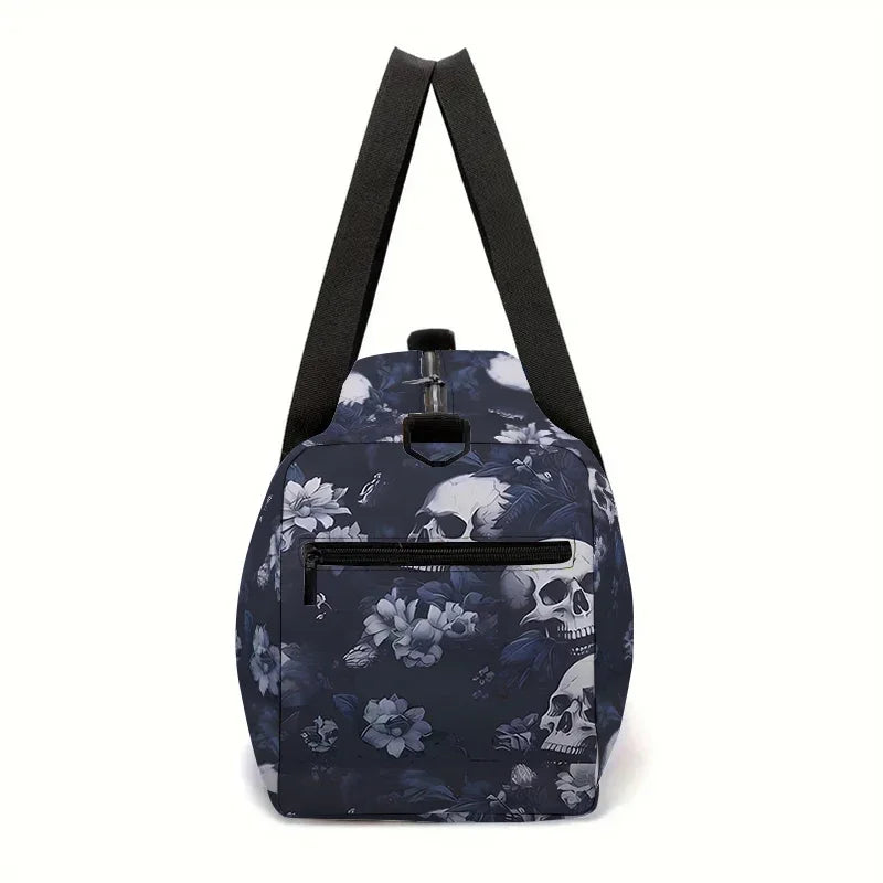 Skull Flower Large Capacity Luggage Bag  For Boy And Girls Best Gifts 2D Flat Cartoon Travel Duffels Hand Bag For Children