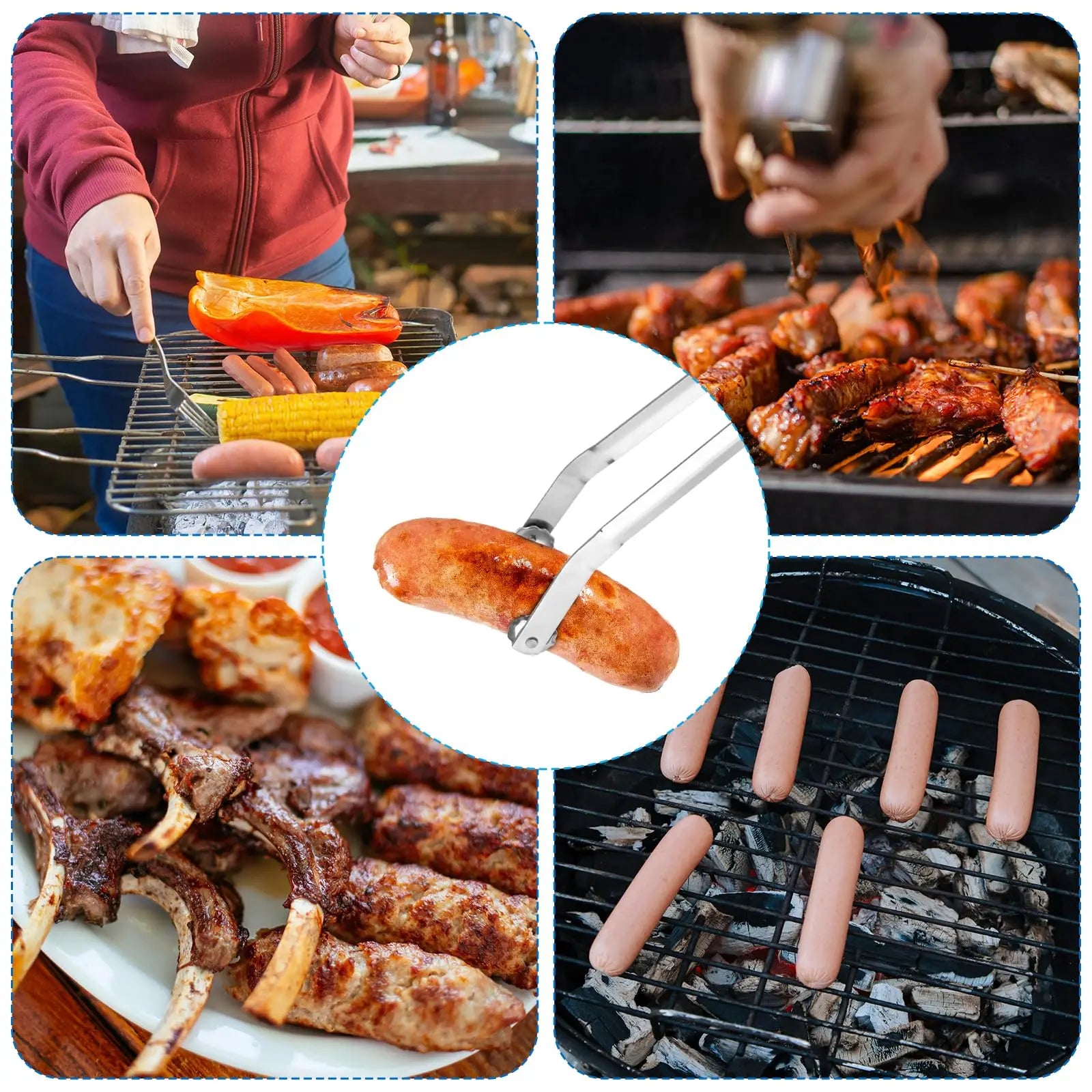 New 304 Stainless Steel Sausage Turning Grill Tongs for Bacon Steak Meat 30/40/50cm ExtraLong Grill Tong kitchen Accessories