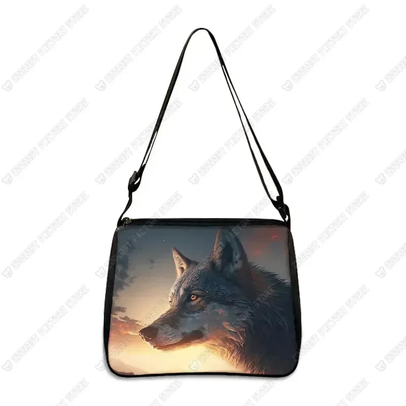 Howling Wolf Under The Moonlight Handbags Baby Wolf Messenger Bag Cool Howling Wolf Shoulder Bag Crossbody Bag Phone Holder