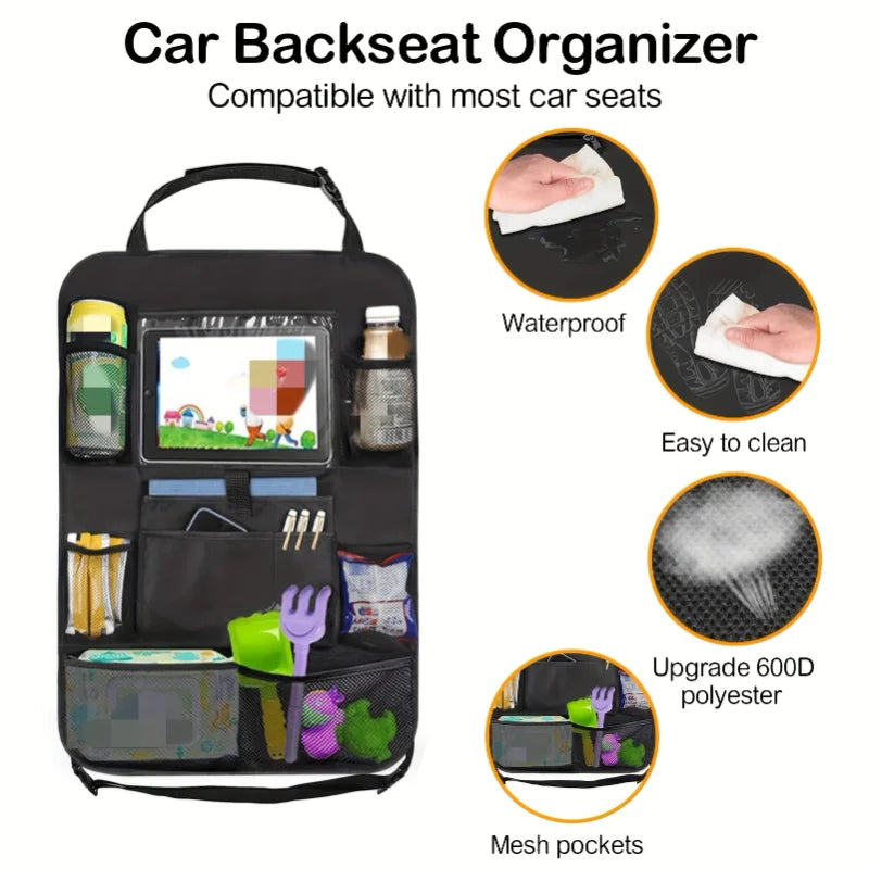 Car Backseat Organizer with Tablet Holder,1PC Kick Mats Back Seat Protector with 9 Storage Pockets Travel Accessories