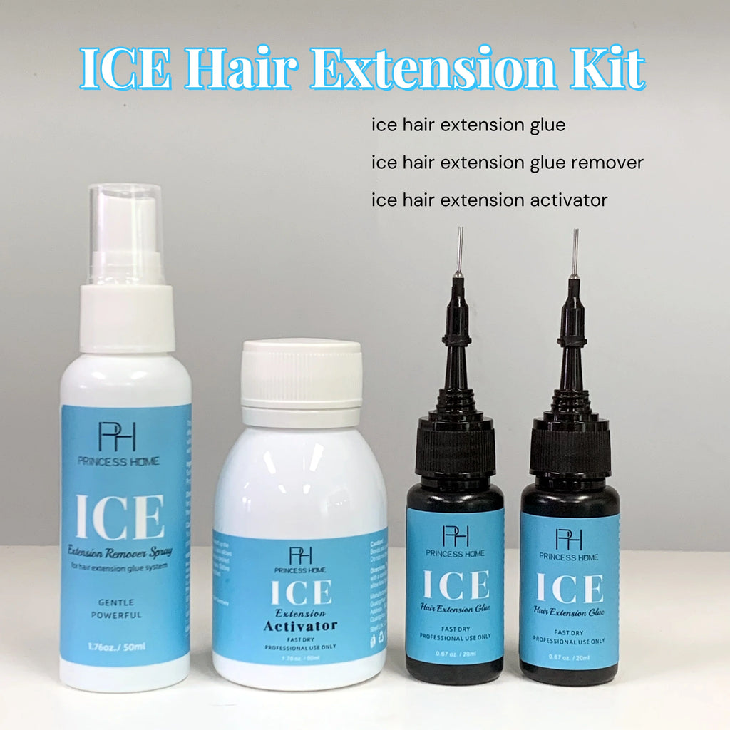Ice Hair Extension Glue Gel Kit for Cold Bonding Hair Extension Custom Logo Four Bottle Bond Glue Adhesive and Remover Kit