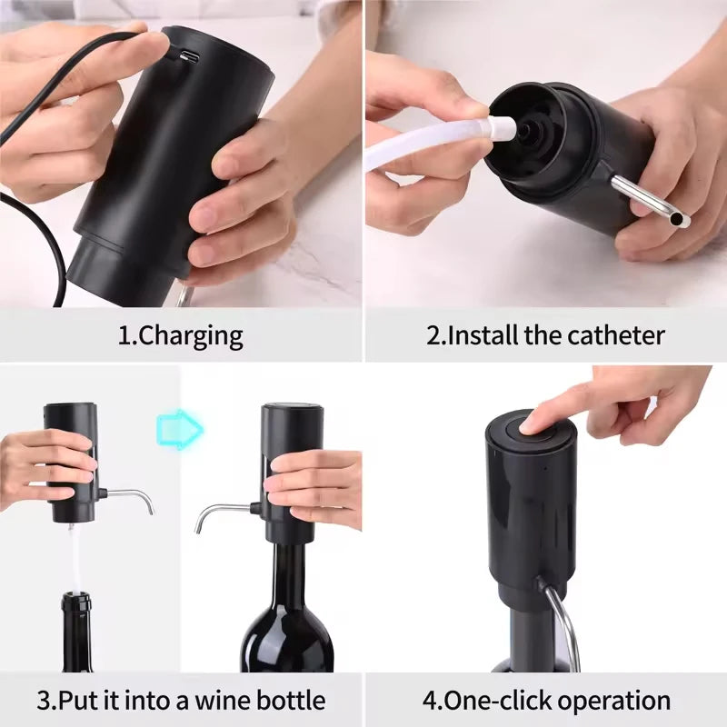 2024 New Design 4-in-1 Lithium Rechargeable Electric Bottle Wine Opener Set, Wine Aerator Pourer,Foil cutter,Wine stopper
