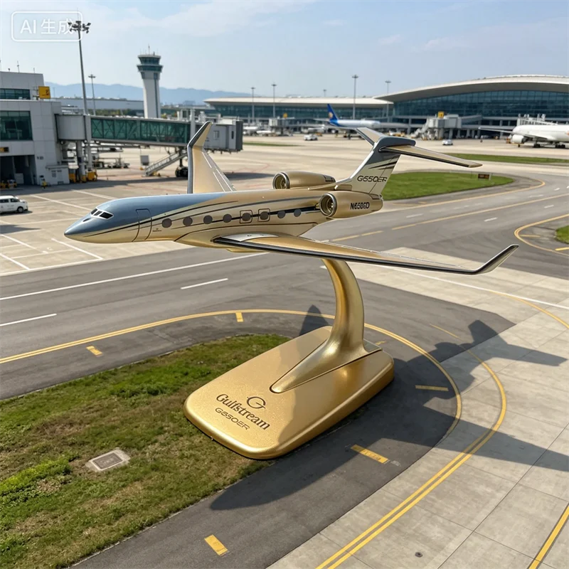1:200 Scale 16cm G650er Golden Business Aircraft Diecast Alloy Finished Airplane Prototype With Base Collection Display Toys