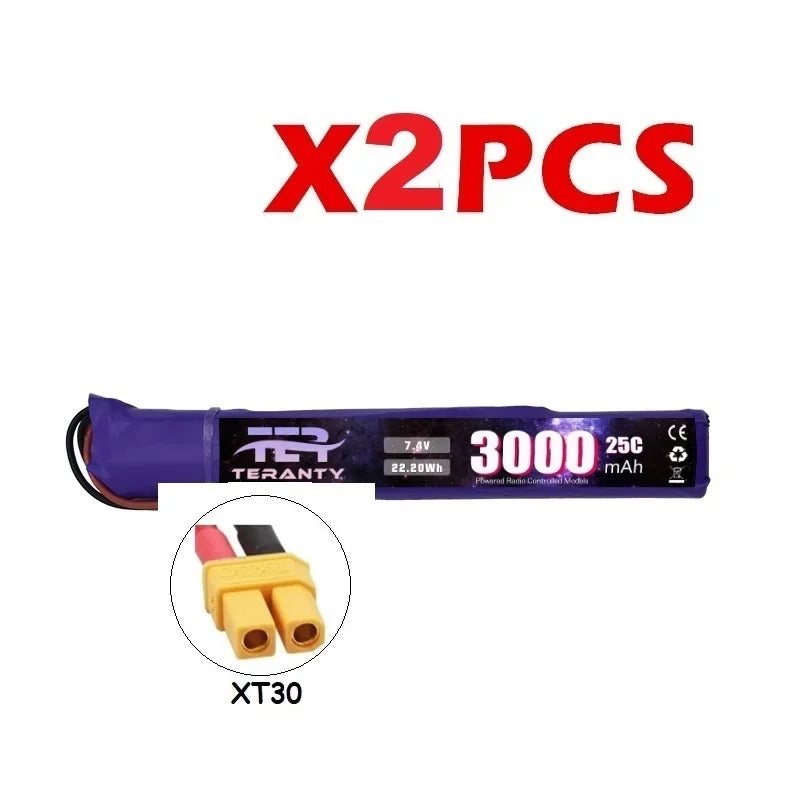 7.4V 3000mAh LiPo Battery with Small Tamiya Deans T Connector 2S For Electric Toys Water Bullet Gun Battery Parts Accessories