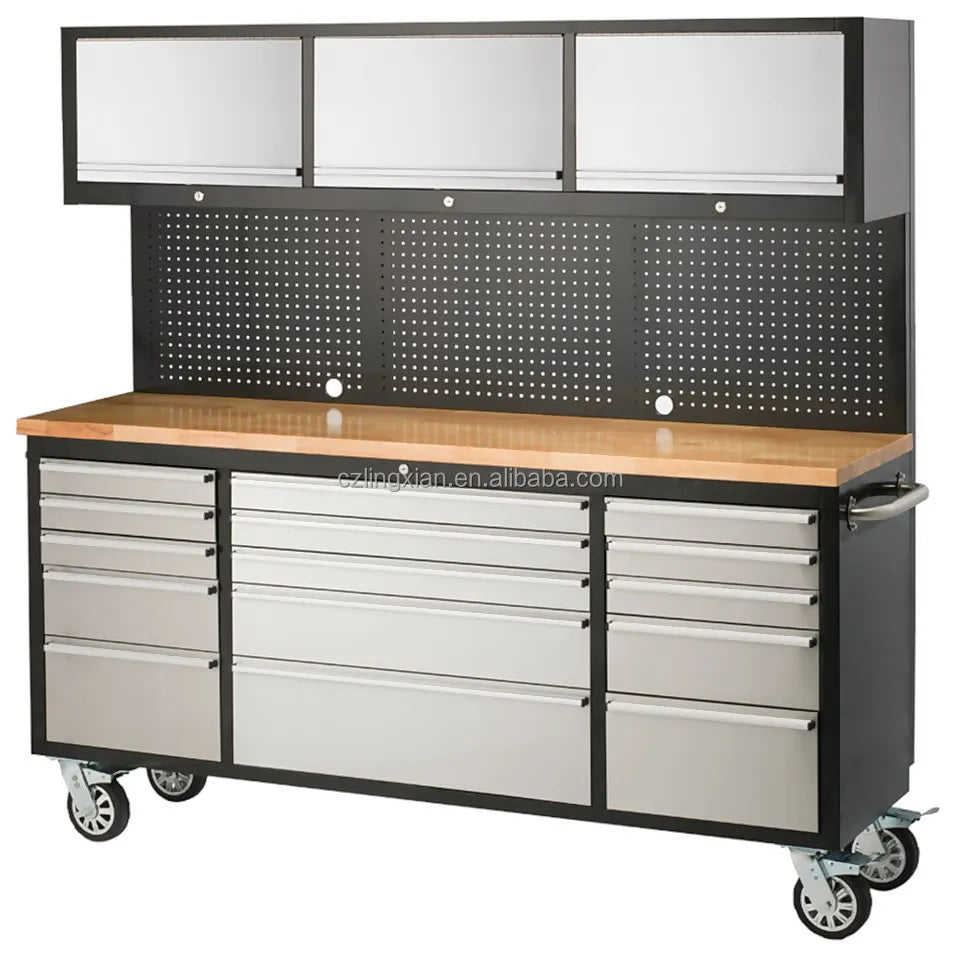 72in Garage Workstation Stainless Steels Tool Storage Trolley Tool Cabinet For Garages Or Workshops