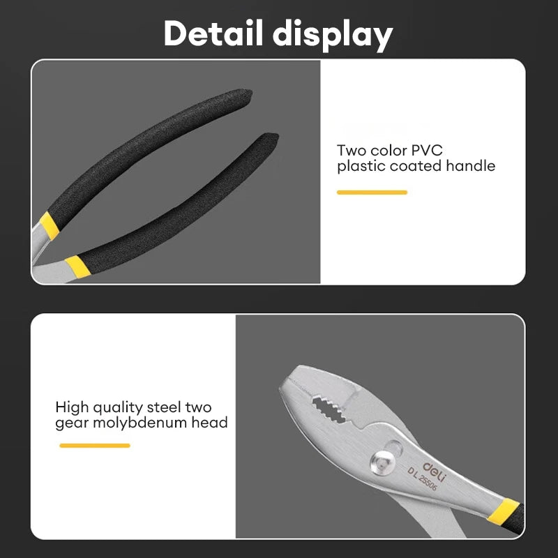 Deli 6"/8"/10" Slip Joint Pliers Carp Pliers 2nd Gear Adjustable Automobile Repair Tool Big Mouth Fish Tail Pliers Slipper Plier