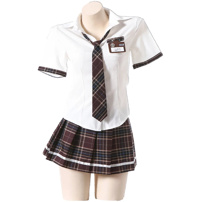 New British College Style Student Campus Color Play Uniform Temptation Summer Short Skirt with Pleated Skirt Checkered Set