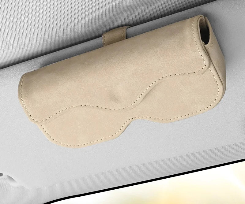 Premium Car Sun Visor Sunglasses Holder Leather Glasses Case Auto Interior Organizer Ticket Card Clip One-Hand Operation Mount