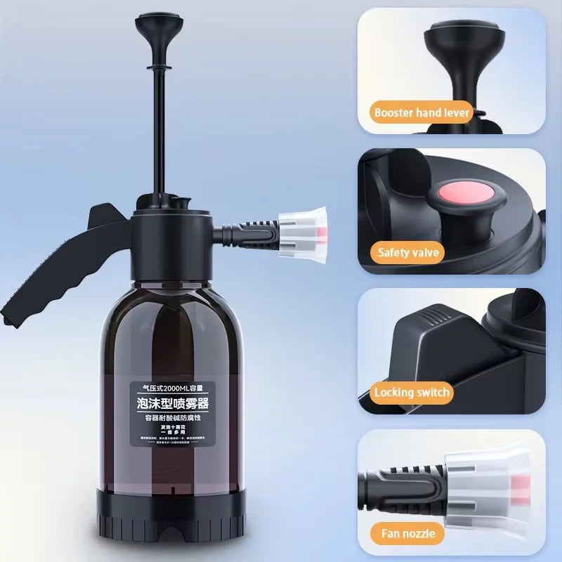 Quick Clean Car Wash Foam Sprayer Pneumatic Handheld 2L Car Home Disinfectant Water Bottle High Pressure Foam Convenient