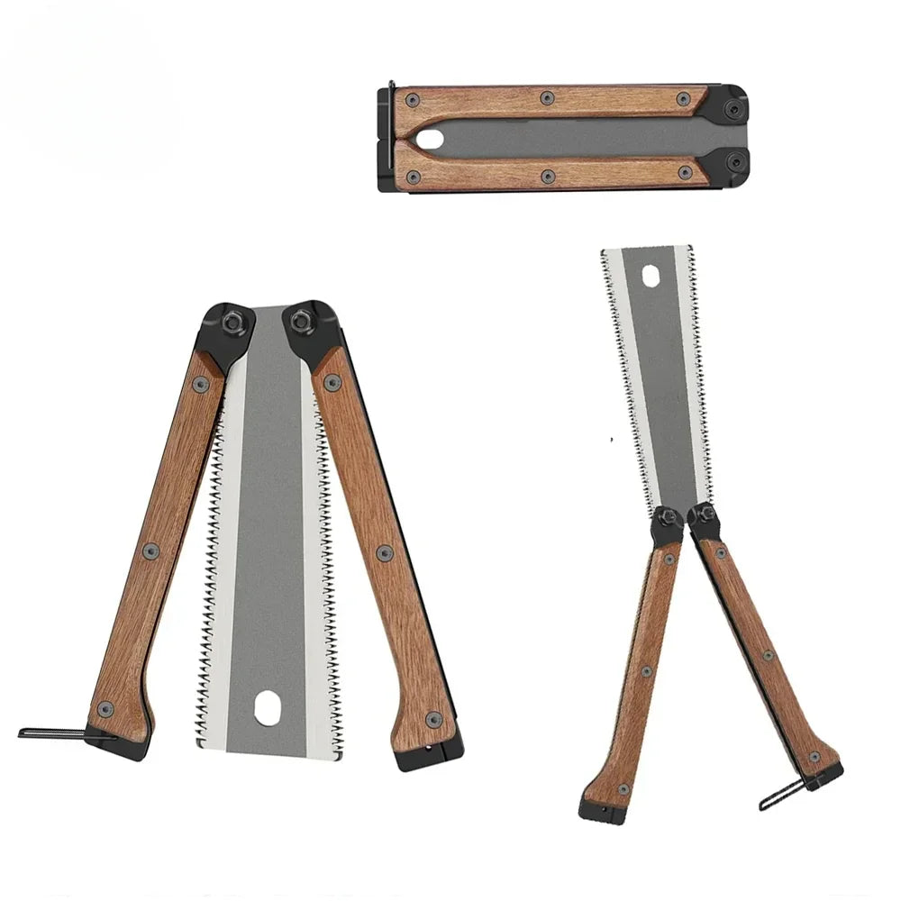Japanese Style Folding Double Edge Hand Saw Wooden Handle for Woodworking Camping Pruning Garden DIY Cutting