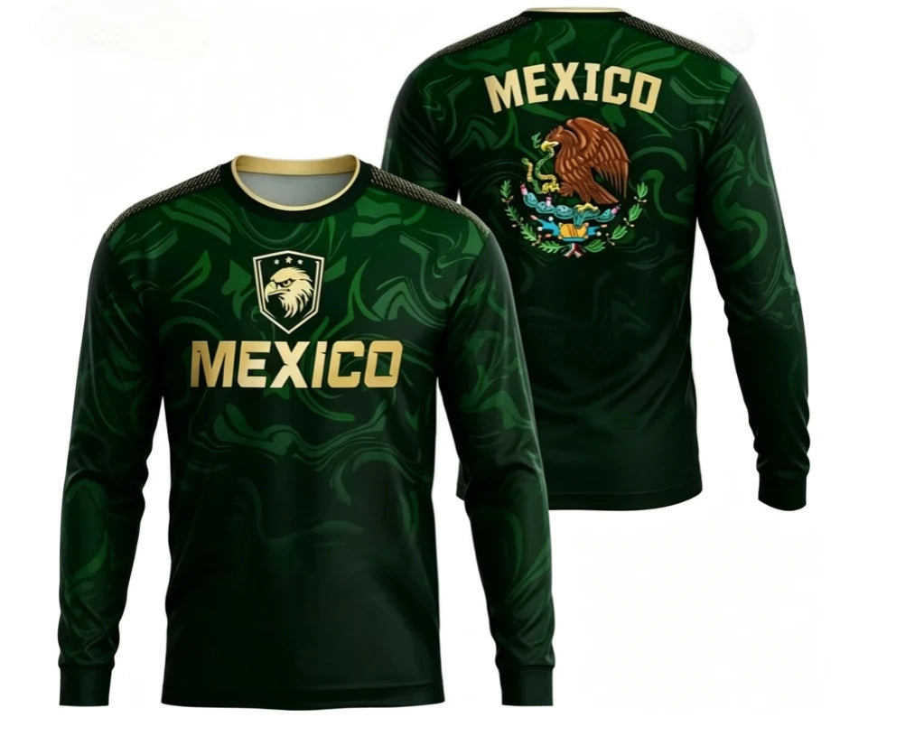 2026 Mexico Men's Fashion Sports Long Sleeve Moisture Absorbing Breathable Daily Street Fashion Versatile Quick Drying
