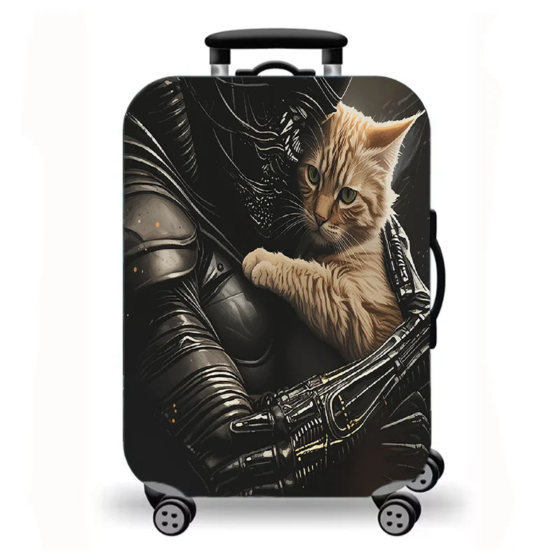 Luggage Cover, Starry Night Cat Cartoon Fantasy Print Stretch Suitcase Protector, Washable Anti-Scratch Travel Baggage Cover