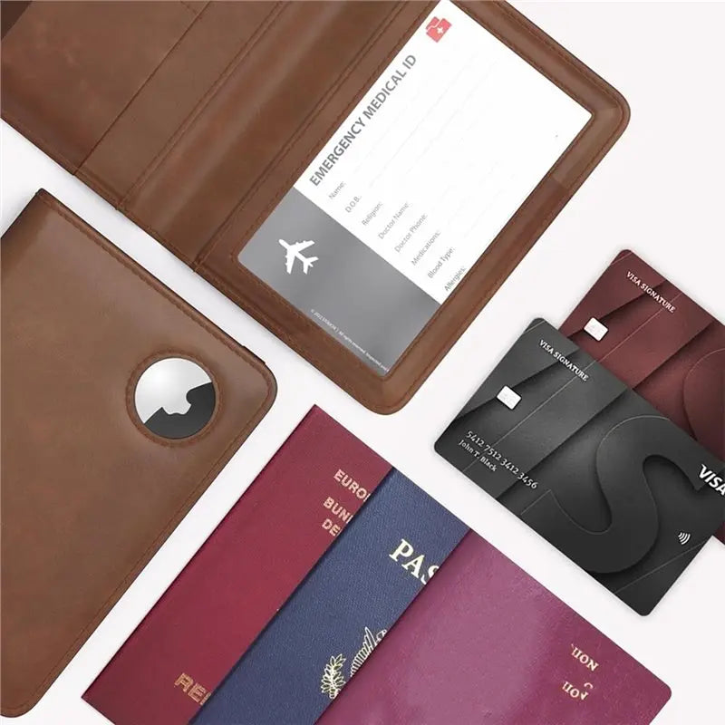 ABRT-Passport Holder With RFID Blocking For Airtag, Slim PU Leather Passport Wallet Cover Case, Anti-Lost Travel Accessories
