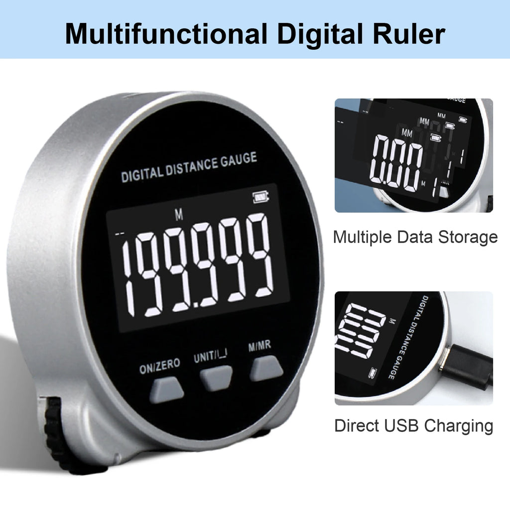 IBCH0001 Digital Distance Gauge Electronic Rolling Ruler Rechargeable 0-199.999m Multi Measuring Auto Backlight Sewing Craft