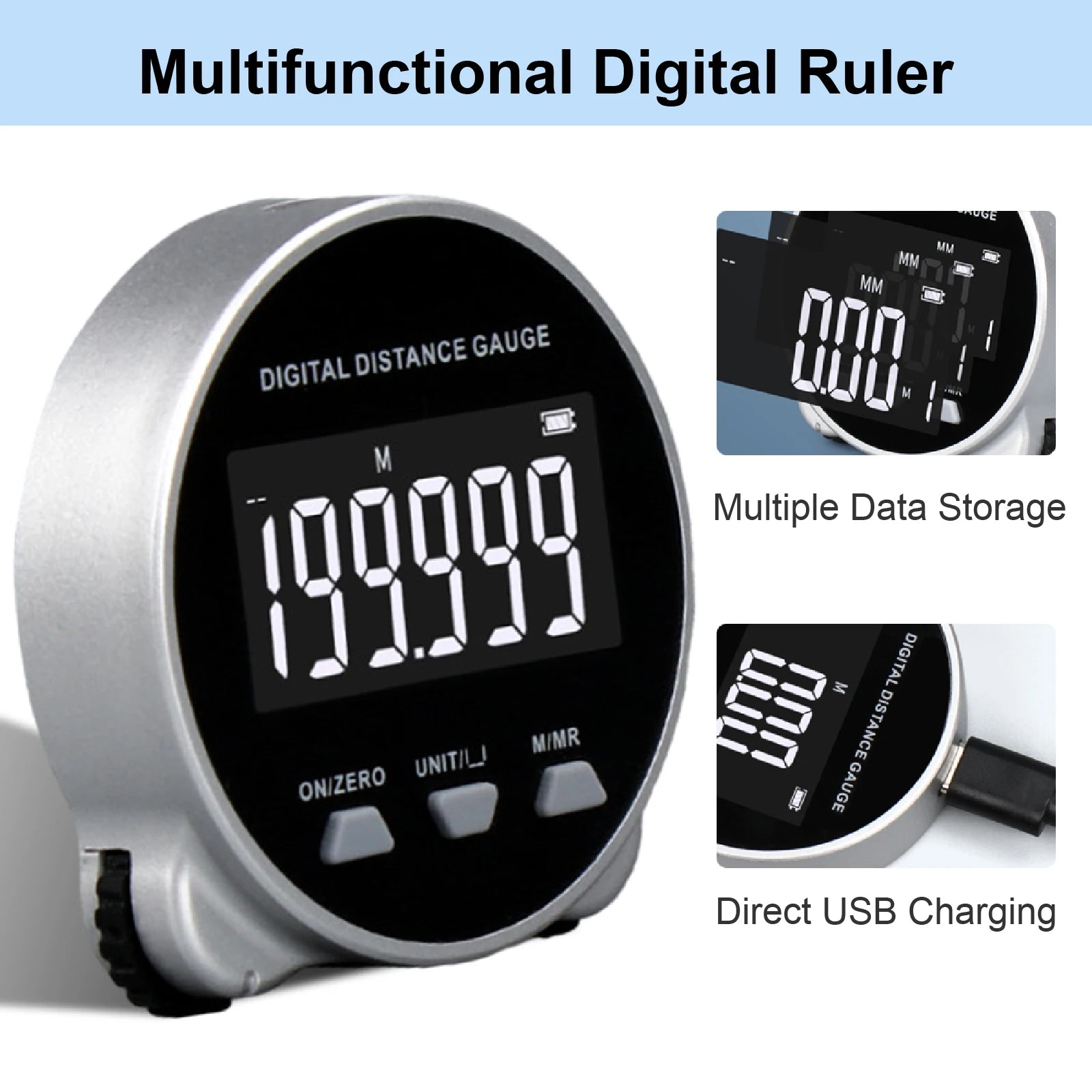 IBCH0001 Digital Distance Gauge Electronic Rolling Ruler Rechargeable 0-199.999m Multi Measuring Auto Backlight Sewing Craft