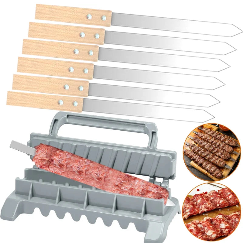 8/9 Inch Wide Flat Kebab Maker Kebab Skewers Stainless Steel BBQ Barbecue Kebob Skewer Row for Brazilian Koobideh Persian