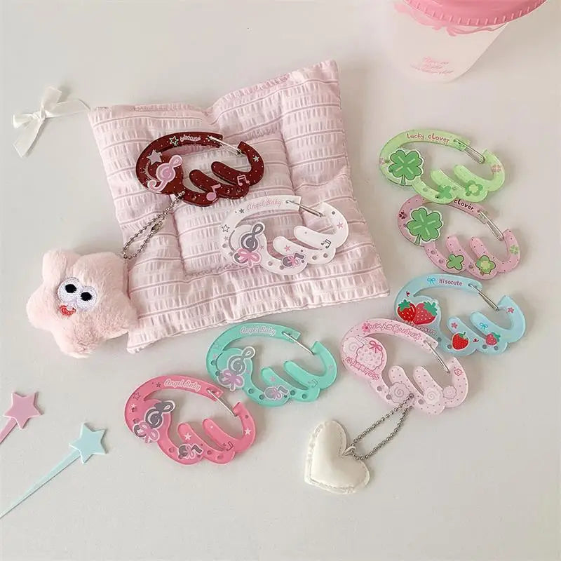 INS Candy Color Wings Shape Acrylic Carabiner Cute Strawberry Clover Mountaineering Buckle Keychain Multipurpose Keyring Hook