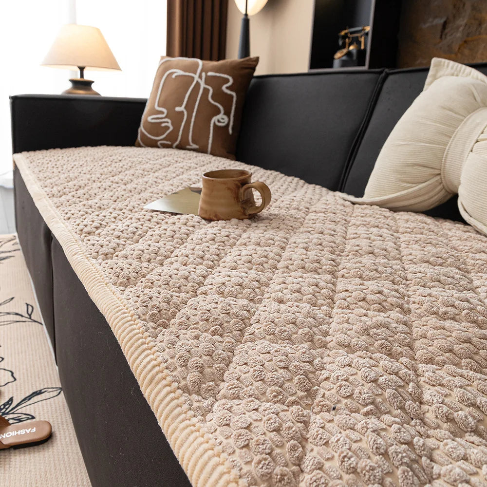 Thickened Corduroy Sofa Cover Non-Slip Quilted Anti-Slip Sofa Mat Couch Seat Cushion Furniture Protector Balcony Bay Window Pad