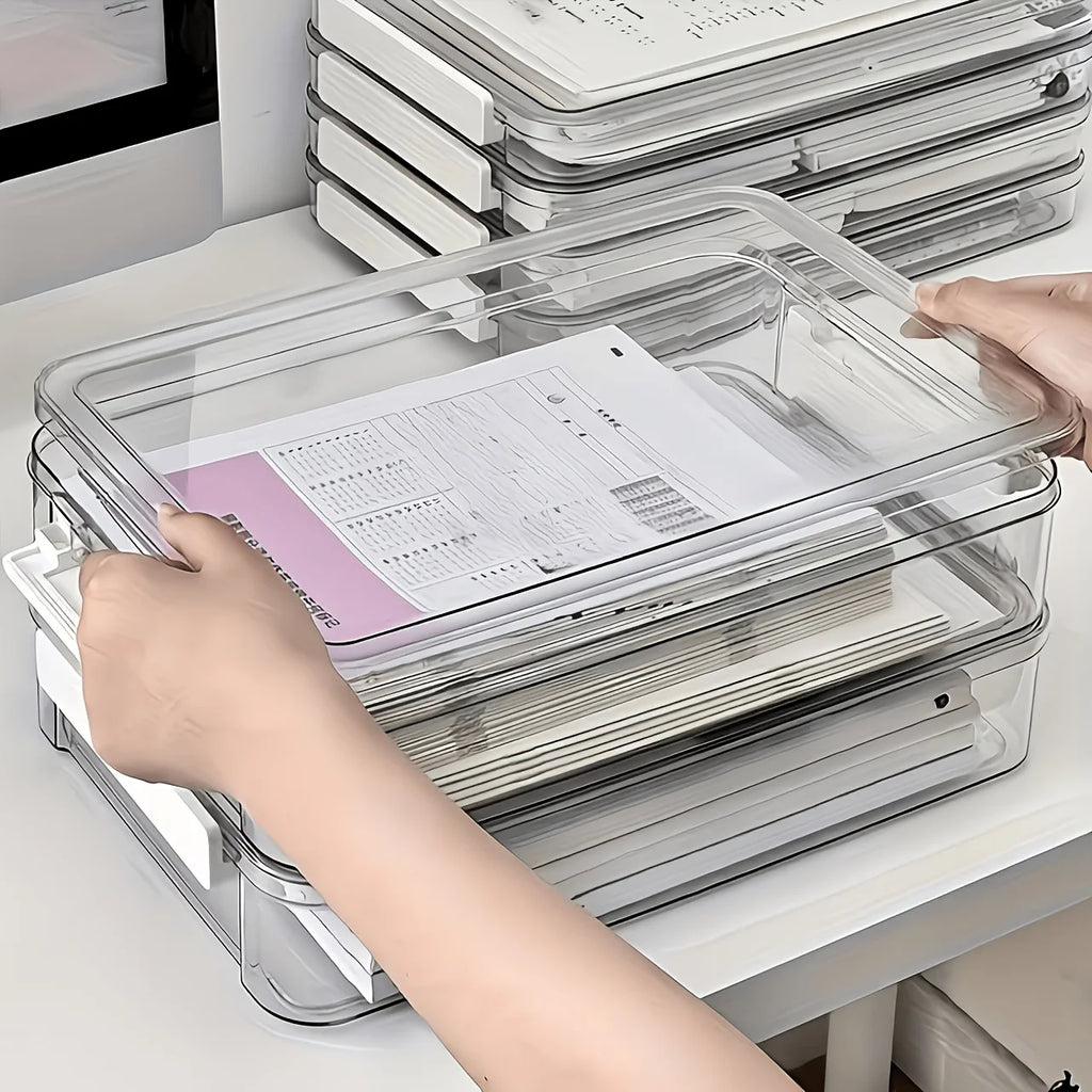 2-Pack A4 Document Storage Box Set Thickened Transparent PET Plastic Organizer for Certificates Diplomas