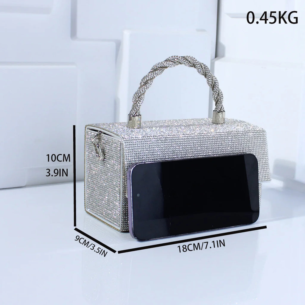 High-end fashion diamond-encrusted shiny women's dinner bag exquisite versatile dress bag temperament chain square bag