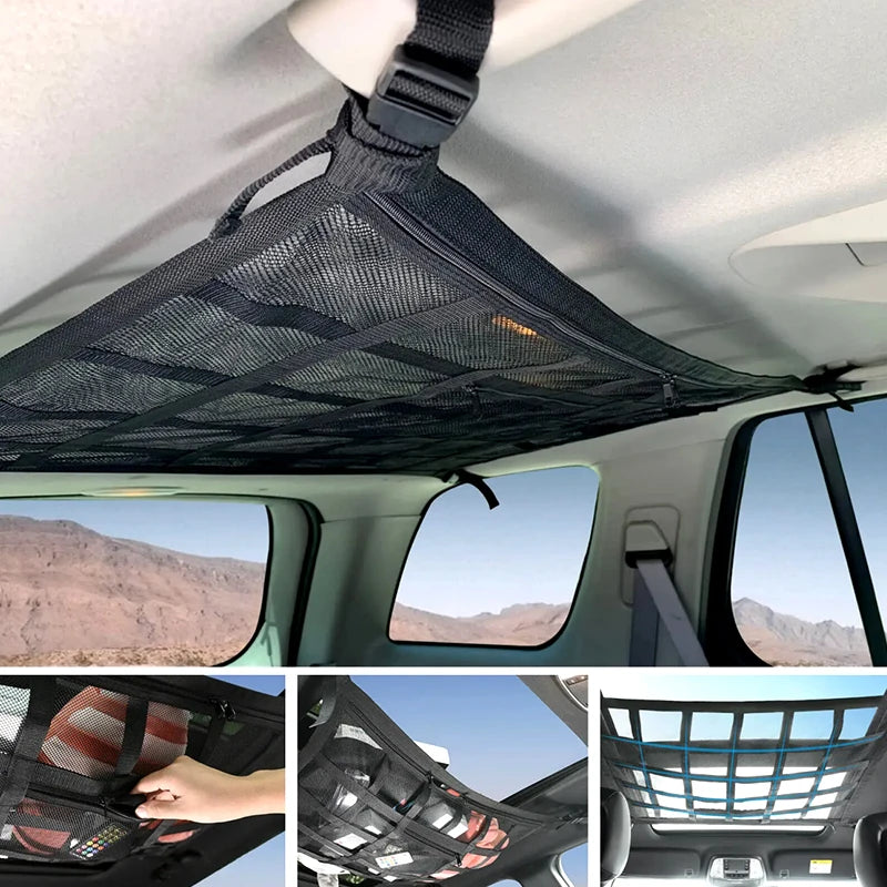 Car Roof Storage Organizer Automotive Ceiling Cargo Net Pocket Mesh Car Camping Accessories Storage Bag Roof Tent Two colors